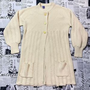 Sherry Gale vintage 70s Women's knit longline cardigan sweater cream ivory